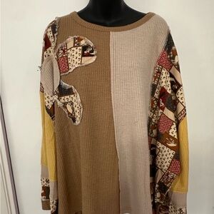 Easel Boho Daisy Patch Color Block Top Oversized Wide Sleeve Size 2X